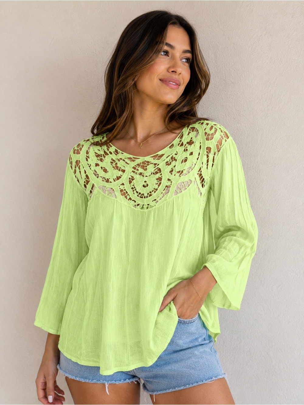 NWT! Chicos Intricate Peasant Lilibeth 3/4 Sleeve Rayon Mint Blouse Size Large